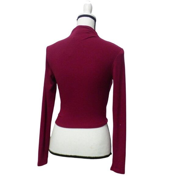 ASTR Asymmetrical Pleated Cutout Mock Neck Sweater Top, Berry, Sz. S - Picture 5 of 11